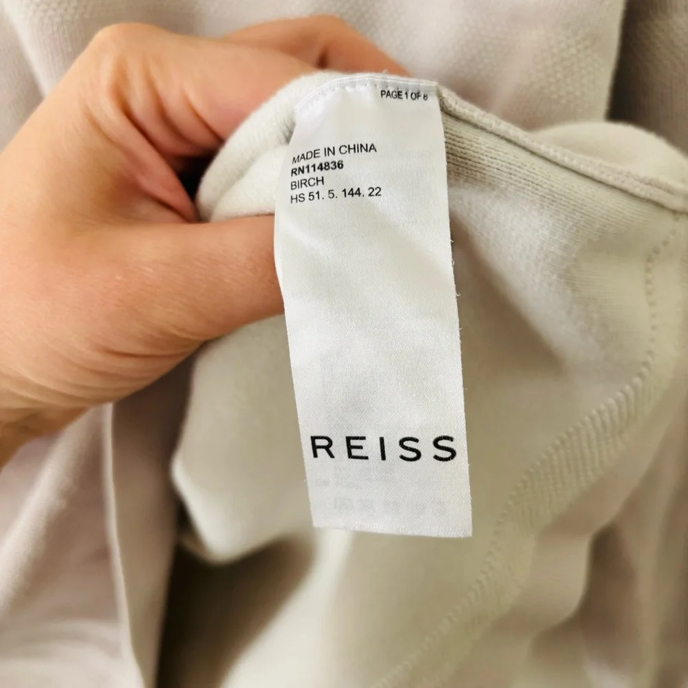 Reiss Birch Cotton Blend Crew Neck Jumper Sweater Size Large‎ Light Gray Beige